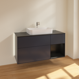 Тумба под раковину Villeroy & Boch Finion 120х50,1 см с подсветкой МДФ темно-синий матовый лак/стекло черное матовое G422PDHG