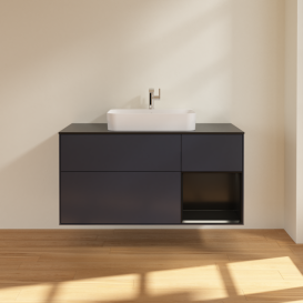 Тумба под раковину Villeroy & Boch Finion 120х50,1 см с подсветкой МДФ темно-синий матовый лак/стекло черное матовое G422PDHG
