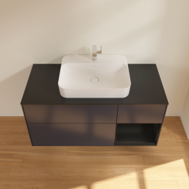 Тумба под раковину Villeroy & Boch Finion 120х50,1 см с подсветкой МДФ темно-синий матовый лак/стекло черное матовое G422PDHG