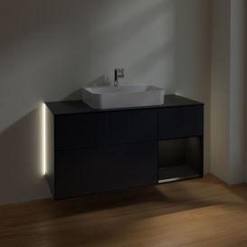 Тумба под раковину Villeroy & Boch Finion 120х50,1 см с подсветкой МДФ темно-синий матовый лак/стекло черное матовое G422PDHG
