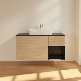 Тумба под раковину Villeroy & Boch Finion 120х50,1 см с подсветкой МДФ шпон дуба/стекло черное матовое G422PDPC