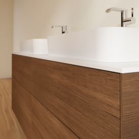 Тумба під раковину Villeroy & Boch Finion 160х50,1 см МДФ шпон волоського горіха/скло біле матове F43100GN