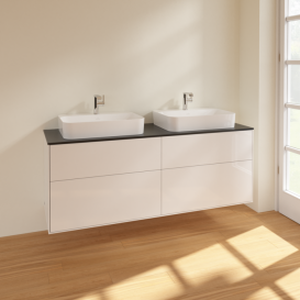 Тумба под раковину Villeroy & Boch Finion 160х50,1 см МДФ глянцевый белый лак/стекло черное матовое F43200GF