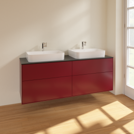 Тумба под раковину Villeroy & Boch Finion 160х50,1 см МДФ пион матовый лак/стекло черное матовое F43200HB