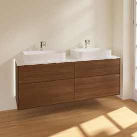 Тумба под раковину Villeroy & Boch Finion 160х50,1 см с подсветкой МДФ шпон грецкого ореха/стекло белое матовое G43100GN