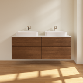 Тумба под раковину Villeroy & Boch Finion 160х50,1 см с подсветкой МДФ шпон грецкого ореха/стекло белое матовое G43100GN