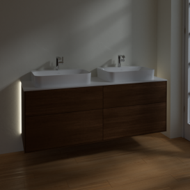 Тумба под раковину Villeroy & Boch Finion 160х50,1 см с подсветкой МДФ шпон грецкого ореха/стекло белое матовое G43100GN