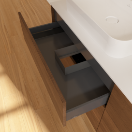 Тумба под раковину Villeroy & Boch Finion 160х50,1 см с подсветкой МДФ шпон грецкого ореха/стекло белое матовое G43100GN