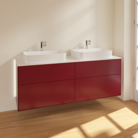 Тумба под раковину Villeroy & Boch Finion 160х50,1 см с подсветкой МДФ пион матовый лак/стекло белое матовое G43100HB