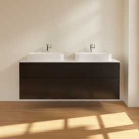 Тумба под раковину Villeroy & Boch Finion 160х50,1 см с подсветкой МДФ черный матовый лак/стекло белое матовое G43100PD