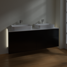 Тумба под раковину Villeroy & Boch Finion 160х50,1 см с подсветкой МДФ черный матовый лак/стекло белое матовое G43100PD