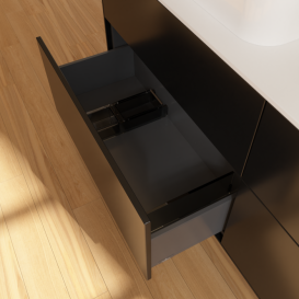 Тумба под раковину Villeroy & Boch Finion 160х50,1 см с подсветкой МДФ черный матовый лак/стекло белое матовое G43100PD