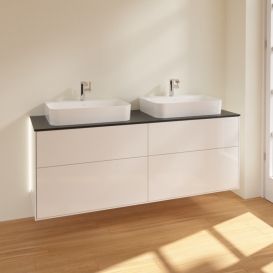 Тумба под раковину Villeroy & Boch Finion 160х50,1 см с подсветкой МДФ глянцевый белый лак/стекло черное матовое G43200GF