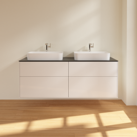 Тумба под раковину Villeroy & Boch Finion 160х50,1 см с подсветкой МДФ глянцевый белый лак/стекло черное матовое G43200GF