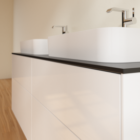 Тумба под раковину Villeroy & Boch Finion 160х50,1 см с подсветкой МДФ глянцевый белый лак/стекло черное матовое G43200GF