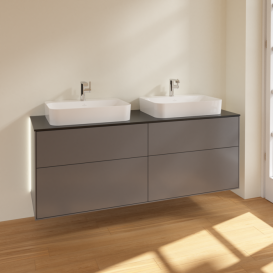 Тумба под раковину Villeroy & Boch Finion 160х50,1 см с подсветкой МДФ антрацит матовый лак/стекло черное матовое G43200GK