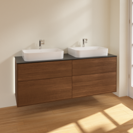 Тумба под раковину Villeroy & Boch Finion 160х50,1 см с подсветкой МДФ шпон грецкого ореха/стекло черное матовое G43200GN