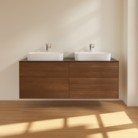 Тумба под раковину Villeroy & Boch Finion 160х50,1 см с подсветкой МДФ шпон грецкого ореха/стекло черное матовое G43200GN