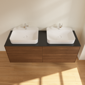 Тумба под раковину Villeroy & Boch Finion 160х50,1 см с подсветкой МДФ шпон грецкого ореха/стекло черное матовое G43200GN