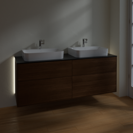 Тумба под раковину Villeroy & Boch Finion 160х50,1 см с подсветкой МДФ шпон грецкого ореха/стекло черное матовое G43200GN