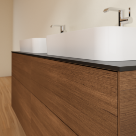 Тумба под раковину Villeroy & Boch Finion 160х50,1 см с подсветкой МДФ шпон грецкого ореха/стекло черное матовое G43200GN