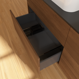 Тумба под раковину Villeroy & Boch Finion 160х50,1 см с подсветкой МДФ шпон грецкого ореха/стекло черное матовое G43200GN