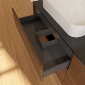 Тумба под раковину Villeroy & Boch Finion 160х50,1 см с подсветкой МДФ шпон грецкого ореха/стекло черное матовое G43200GN