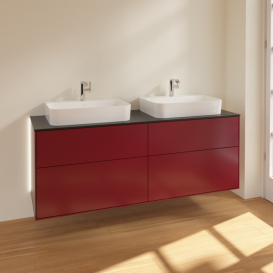 Тумба под раковину Villeroy & Boch Finion 160х50,1 см с подсветкой МДФ пион матовый лак/стекло черное матовое G43200HB