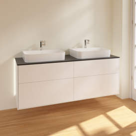 Тумба под раковину Villeroy & Boch Finion 160х50,1 см с подсветкой МДФ белый матовый лак/стекло черное матовое G43200MT