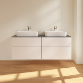 Тумба под раковину Villeroy & Boch Finion 160х50,1 см с подсветкой МДФ белый матовый лак/стекло черное матовое G43200MT