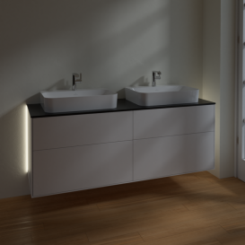 Тумба под раковину Villeroy & Boch Finion 160х50,1 см с подсветкой МДФ белый матовый лак/стекло черное матовое G43200MT