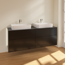 Тумба под раковину Villeroy & Boch Finion 160х50,1 см с подсветкой МДФ черный матовый лак/стекло черное матовое G43200PD