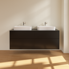 Тумба под раковину Villeroy & Boch Finion 160х50,1 см с подсветкой МДФ черный матовый лак/стекло черное матовое G43200PD