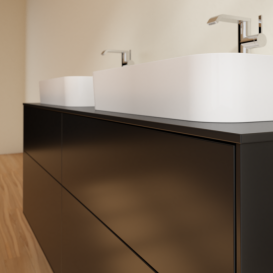 Тумба под раковину Villeroy & Boch Finion 160х50,1 см с подсветкой МДФ черный матовый лак/стекло черное матовое G43200PD