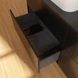 Тумба под раковину Villeroy & Boch Finion 160х50,1 см с подсветкой МДФ черный матовый лак/стекло черное матовое G43200PD