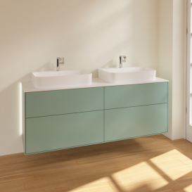 Тумба под раковину Villeroy & Boch Finion 160х50,1 см с подсветкой МДФ оливковый матовый лак/стекло белое матовое G43100GM