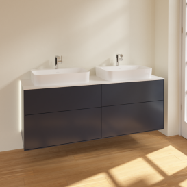 Тумба под раковину Villeroy & Boch Finion 160х50,1 см с подсветкой МДФ темно-синий матовый лак/стекло белое матовое G43100HG