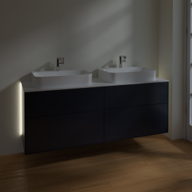 Тумба под раковину Villeroy & Boch Finion 160х50,1 см с подсветкой МДФ темно-синий матовый лак/стекло белое матовое G43100HG