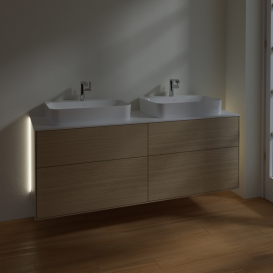 Тумба под раковину Villeroy & Boch Finion 160х50,1 см с подсветкой МДФ шпон дуба/стекло белое матовое G43100PC