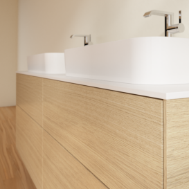 Тумба под раковину Villeroy & Boch Finion 160х50,1 см с подсветкой МДФ шпон дуба/стекло белое матовое G43100PC