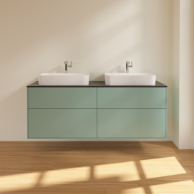 Тумба под раковину Villeroy & Boch Finion 160х50,1 см с подсветкой МДФ оливковый матовый лак/стекло черное матовое G43200GM