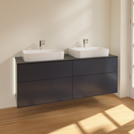 Тумба под раковину Villeroy & Boch Finion 160х50,1 см с подсветкой МДФ темно-синий матовый лак/стекло черное матовое G43200HG