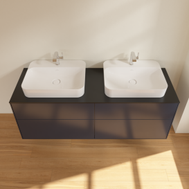 Тумба под раковину Villeroy & Boch Finion 160х50,1 см с подсветкой МДФ темно-синий матовый лак/стекло черное матовое G43200HG