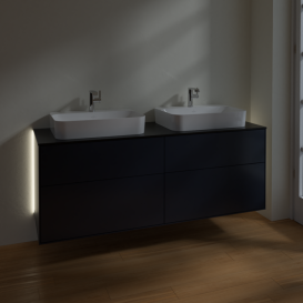 Тумба под раковину Villeroy & Boch Finion 160х50,1 см с подсветкой МДФ темно-синий матовый лак/стекло черное матовое G43200HG