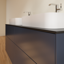 Тумба под раковину Villeroy & Boch Finion 160х50,1 см с подсветкой МДФ темно-синий матовый лак/стекло черное матовое G43200HG