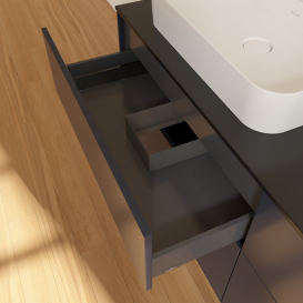 Тумба под раковину Villeroy & Boch Finion 160х50,1 см с подсветкой МДФ темно-синий матовый лак/стекло черное матовое G43200HG