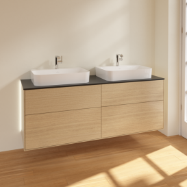 Тумба под раковину Villeroy & Boch Finion 160х50,1 см с подсветкой МДФ шпон дуба/стекло черное матовое G43200PC