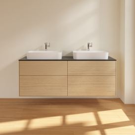 Тумба под раковину Villeroy & Boch Finion 160х50,1 см с подсветкой МДФ шпон дуба/стекло черное матовое G43200PC