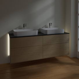 Тумба под раковину Villeroy & Boch Finion 160х50,1 см с подсветкой МДФ шпон дуба/стекло черное матовое G43200PC