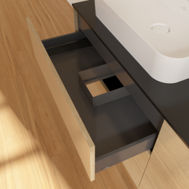 Тумба под раковину Villeroy & Boch Finion 160х50,1 см с подсветкой МДФ шпон дуба/стекло черное матовое G43200PC